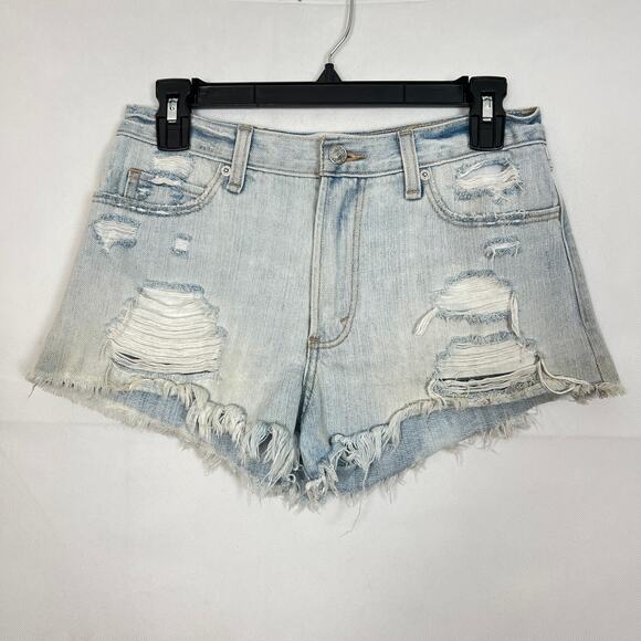 Abercrombie & Fitch High-Rise Distressed Denim Shorts Size 0 - Picture 1 of 7